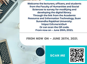 Welcome the lecturers, officers, and
students from the Faculty of Humanities
and Social Sciences to survey for
modifying and developing the digital
library.
