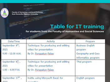 Table for IT training for students from
the Faculty of Humanities and Social
Sciences