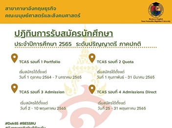 Business English program, Faculty of
Humanities and Social Sciences, Suan
Sunandha Rajabhat University open for
admission in the Bachelor’s degree level
in a regular class for the academic year
2022.