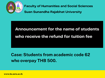 Announcement for the name of students
who receive the refund for tuition fee
Case: Students from academic code 62 who
overpay THB 500.