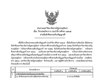 ประกาศมหาวิทยาลัยราชภัฏสวนสุนันทา เรื่อง
ประกาศกิจกรรมวิชาการ ประจำปีการศึกษา
๒๕๖๕ สำหรับนักศึกษาระดับปริญญาตรี