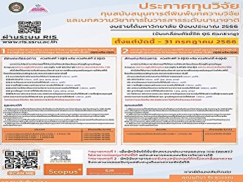 ประกาศทุนวิจัยงบรายได้มหาวิทยาลัย
ปีงบประมาณ 2566