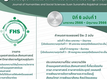 Journal of Humanities and Social
Sciences Suan Sunandha Rajabhat
University Call for Papers, Vol. 6, No.
1 Submit your paper:
https://ssrujournal.com/index.php/hsssru/index