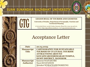 Faculty of Humanities and Social
Sciences extended congratulations to Aj.
Katawut Waiyasusri and lecturers of
Geography and Geo-Informatics Section,
Faculty of Humanities and Social
Sciences, Suan Sunandha Rajabhat
University