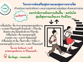 โครงการส่งเสริมสุขภาพและสุขภาวะทางจิต
ฝ่ายกิจการนักศึกษา
คณะมนุษยศาสตร์และสังคมศาสตร์