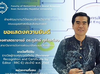 The Faculty of Humanities and Social
Sciences extends congratulations to
Assoc. Prof. Dr. Phusit Phukamchanoad
(Social and Cultural Development
Management Program)